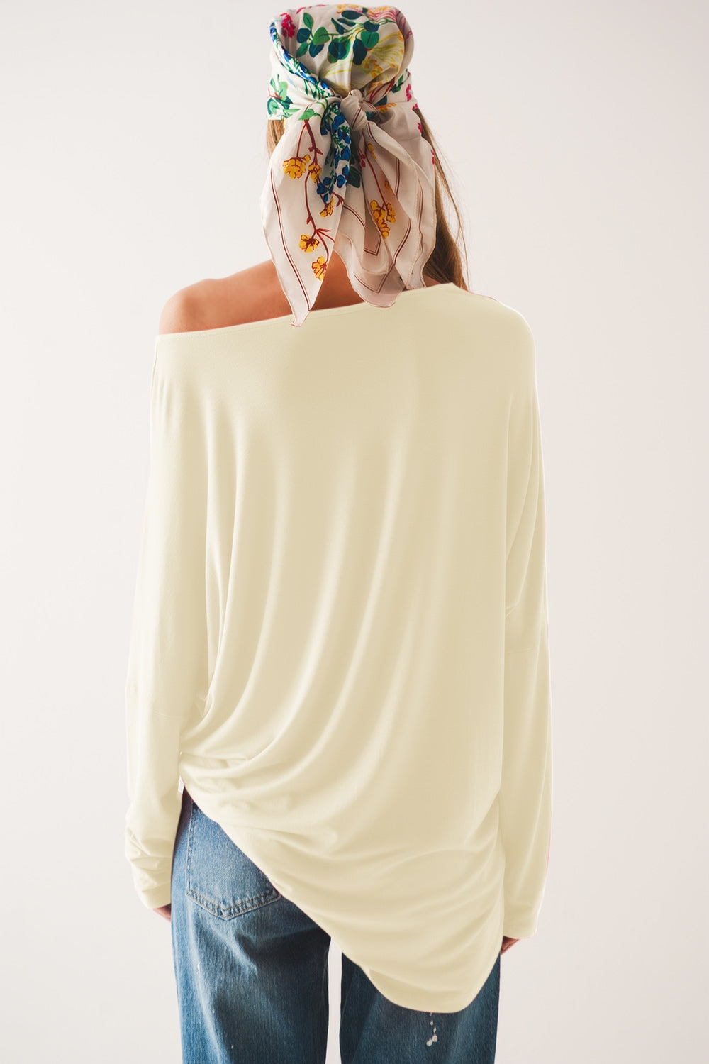 T shirt blanc à manches longues en tissu modal