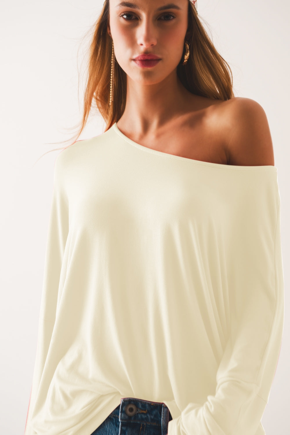 T shirt blanc à manches longues en tissu modal