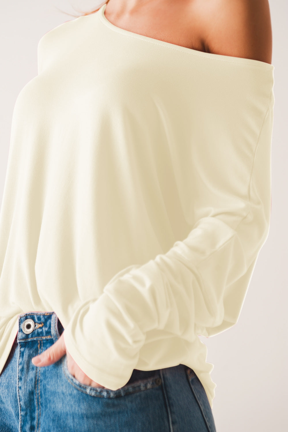 T shirt blanc à manches longues en tissu modal