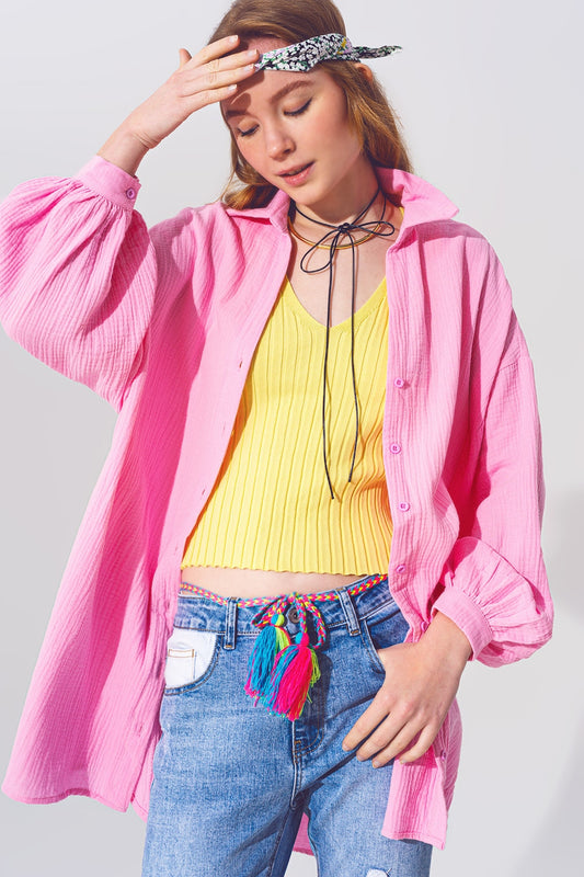 Chemise ample texturée rose