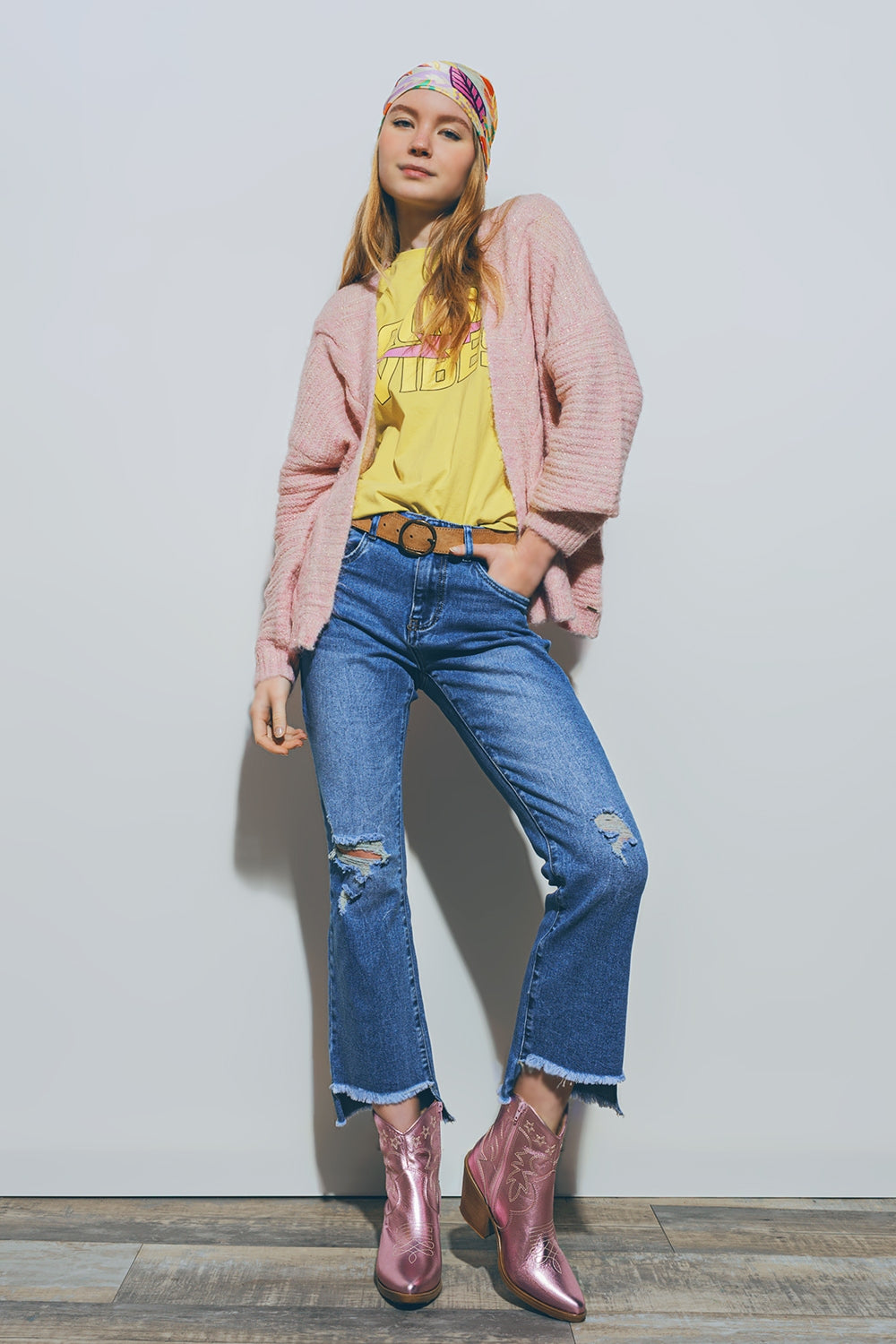 Cardigan tricoté en rose