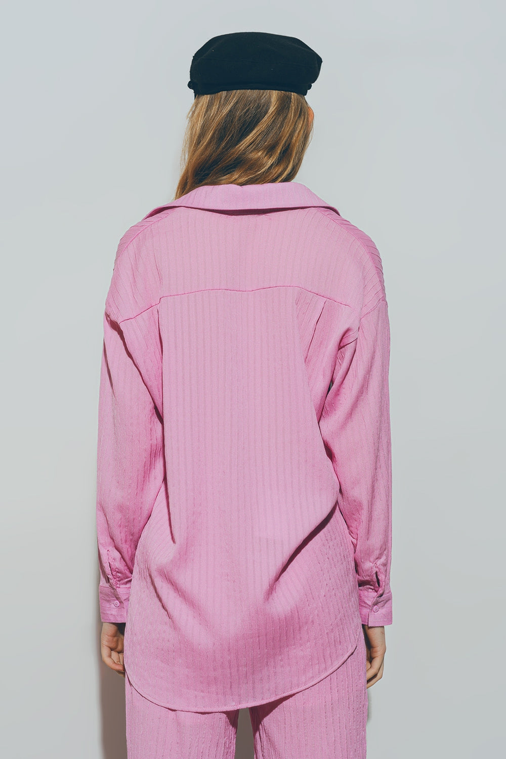 Chemise ample texturée rose
