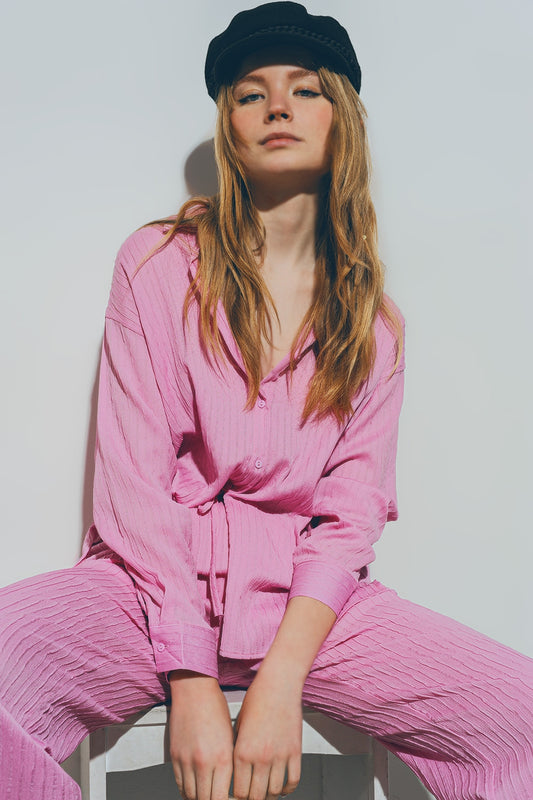 Chemise ample texturée rose