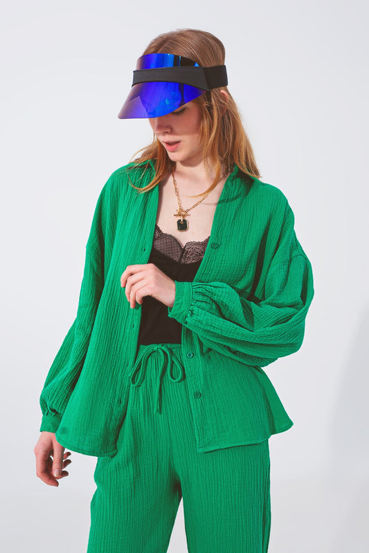 Chemise Texturée à Coupe Ample en Vert