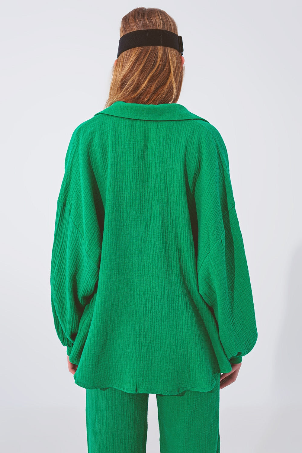 Chemise Texturée à Coupe Ample en Vert
