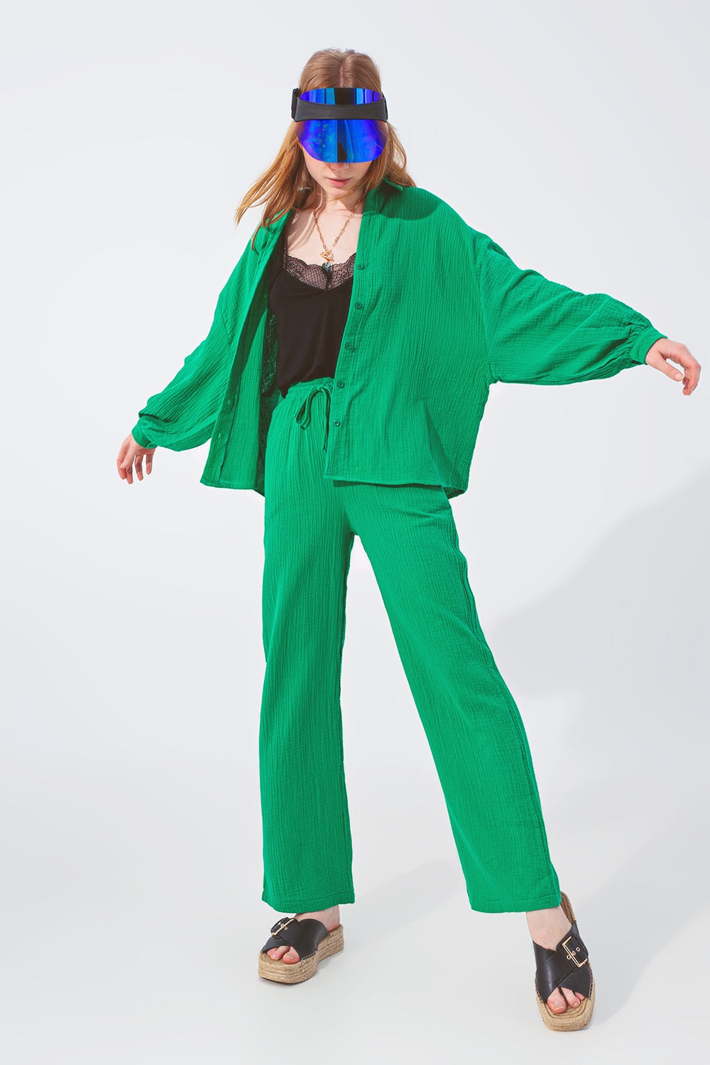 Chemise Texturée à Coupe Ample en Vert