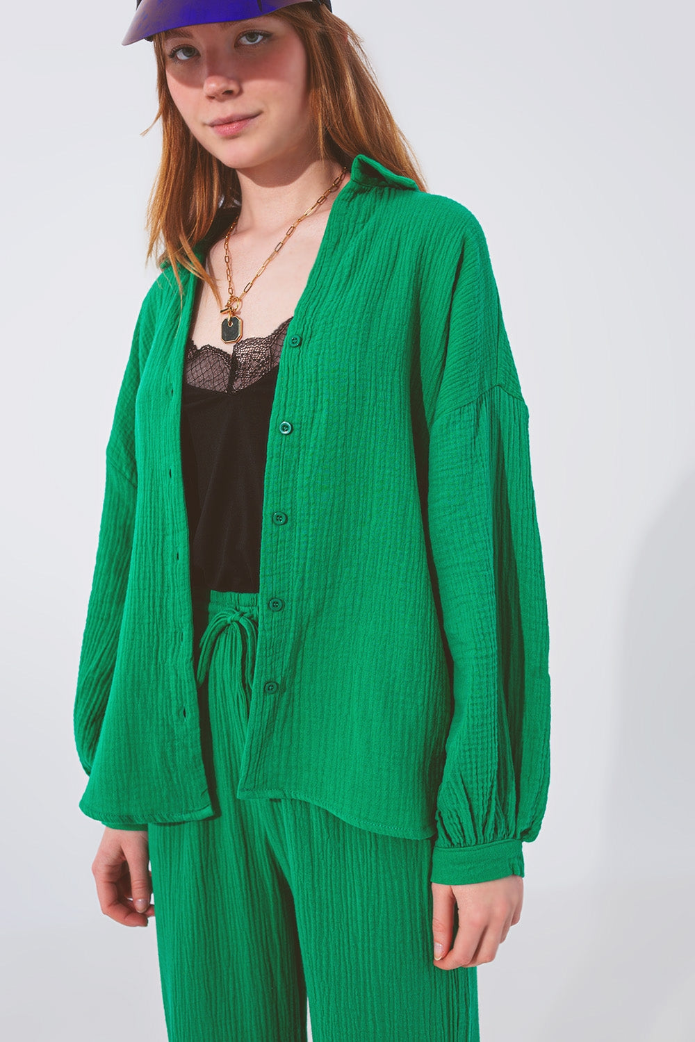 Chemise Texturée à Coupe Ample en Vert