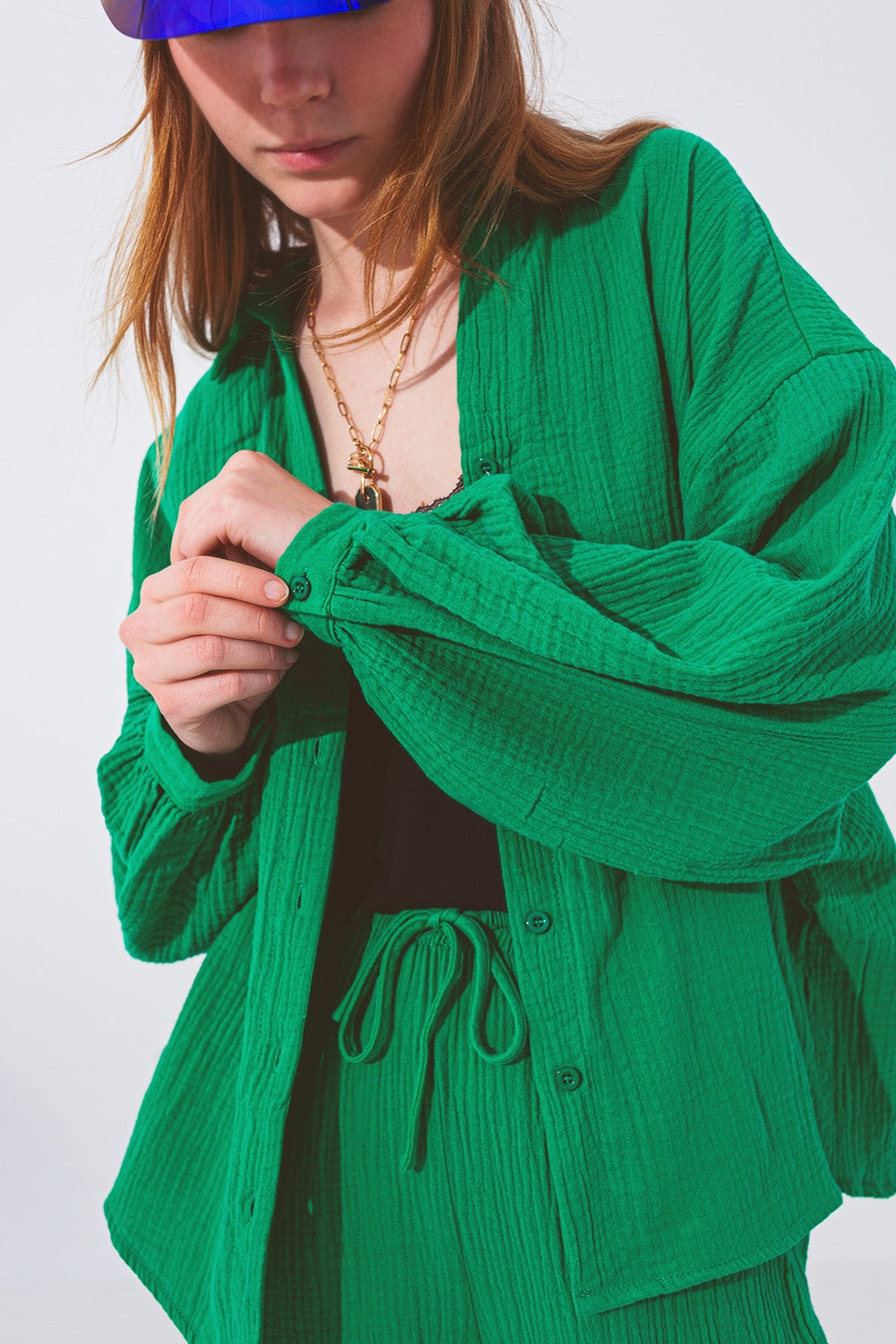 Chemise Texturée à Coupe Ample en Vert