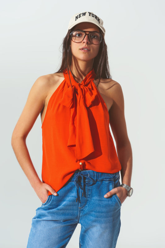Top Dos nu avec Détails de Boutons en Orange