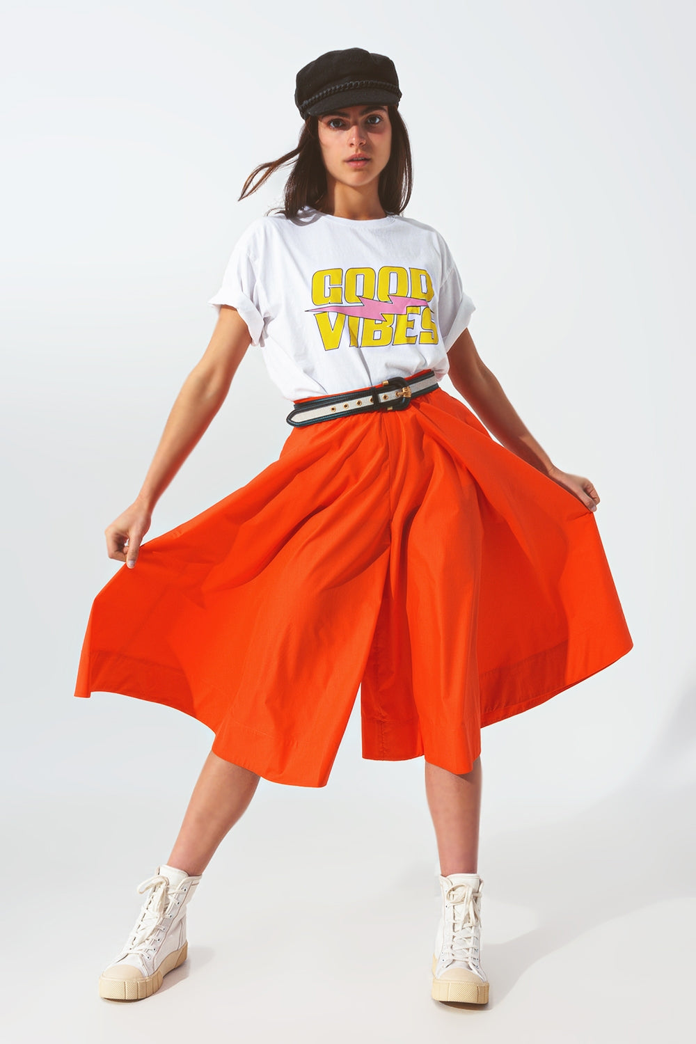 Jupe a-line avec bande élastique à la taille en orange