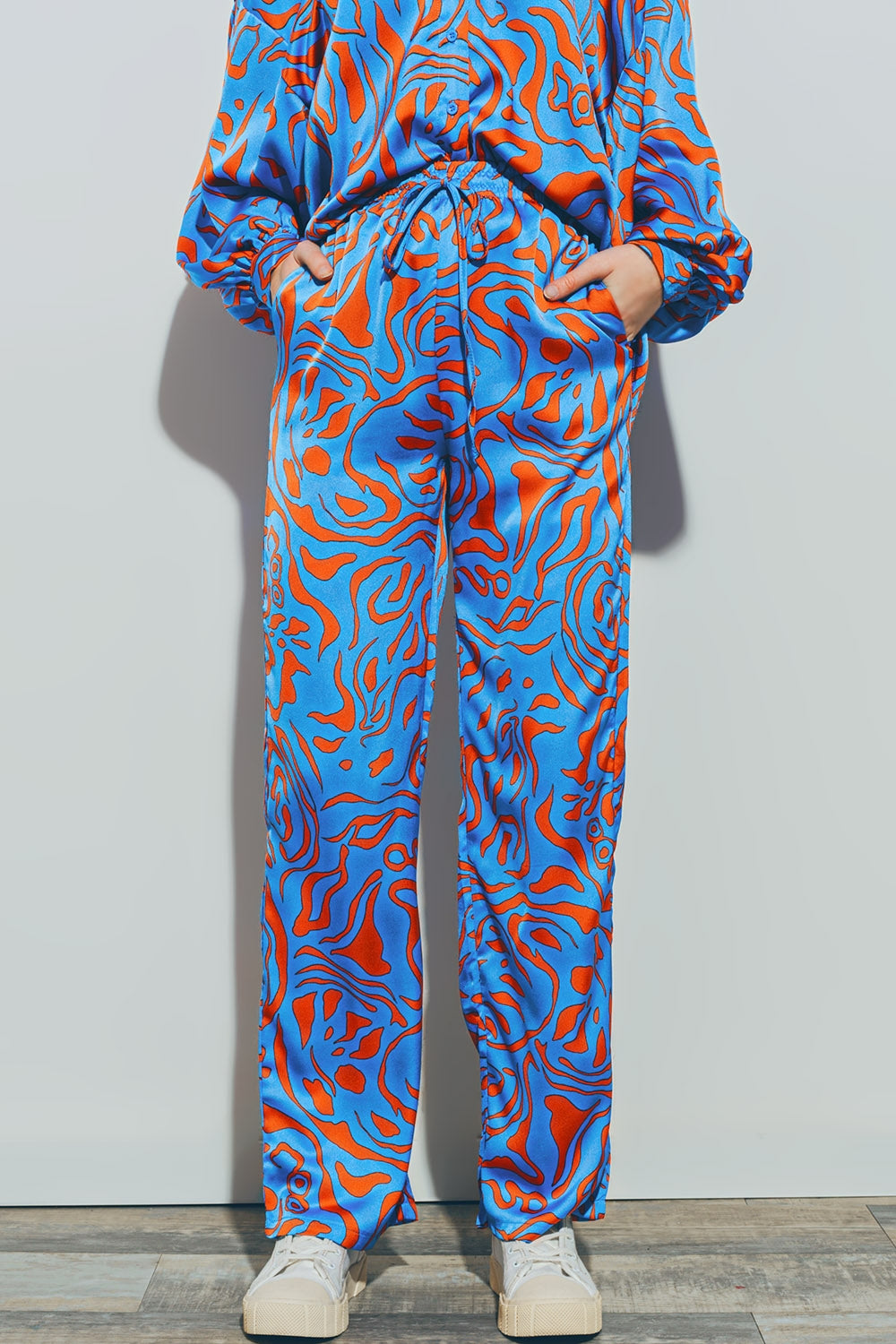 Pantalon en Satin à Taille élastique en Bleu