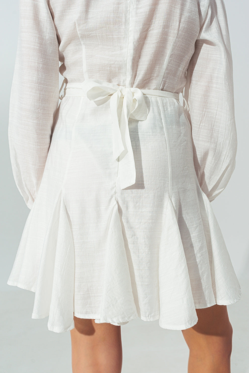 Robe à Col V à Volants Blanc