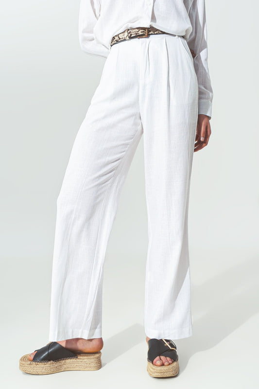 Pantalon large en tissu de coton léger Blanc