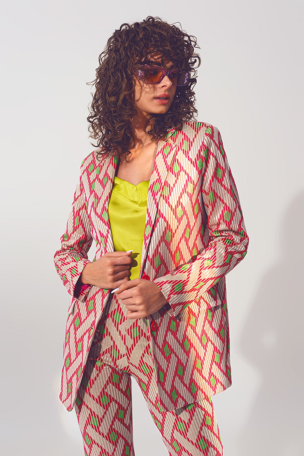 Blazer à imprimé géométrique Rose
