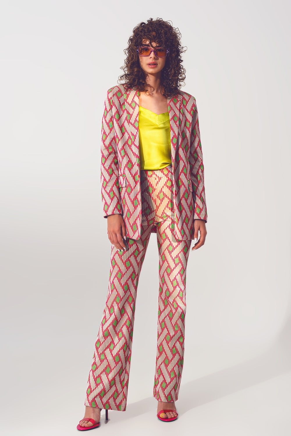 Blazer à imprimé géométrique Rose