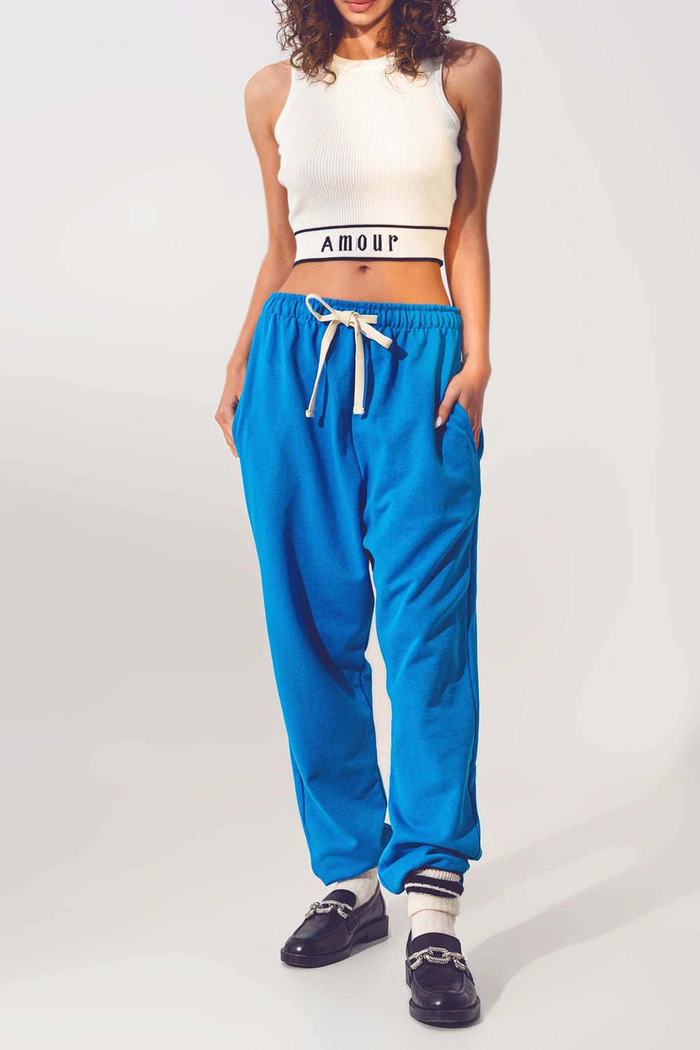 Jogging Oversize à Taille Nouée en Bleu