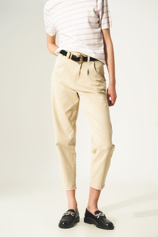 Jean beige à la cheville