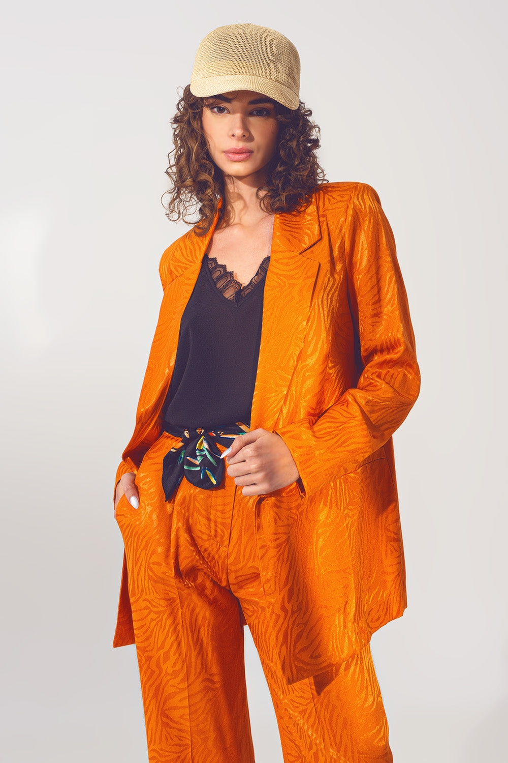 Blazer oversize à imprimé zébré en orange