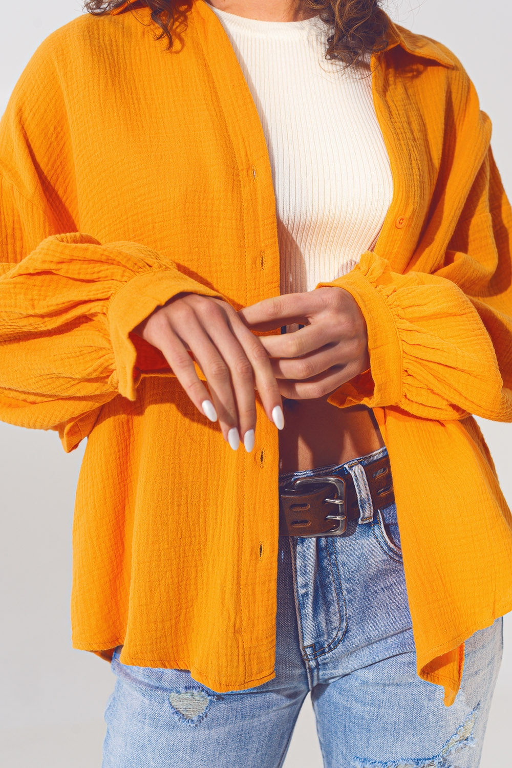 Chemise ample texturée en orange
