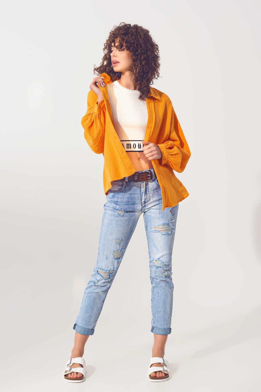 Chemise ample texturée en orange