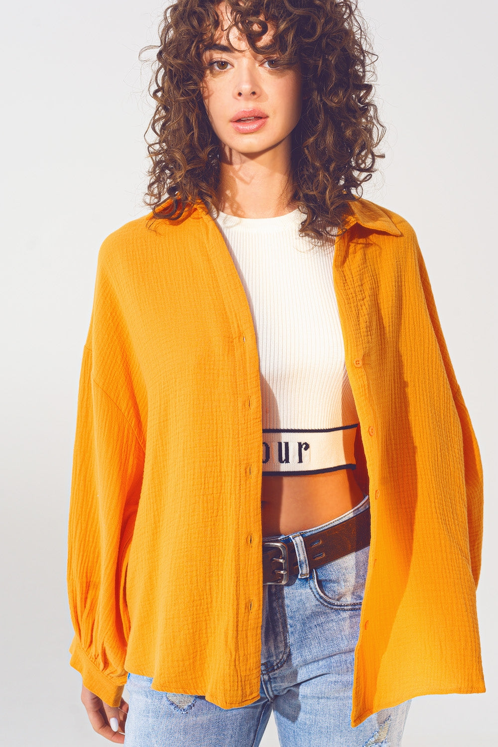 Chemise ample texturée en orange