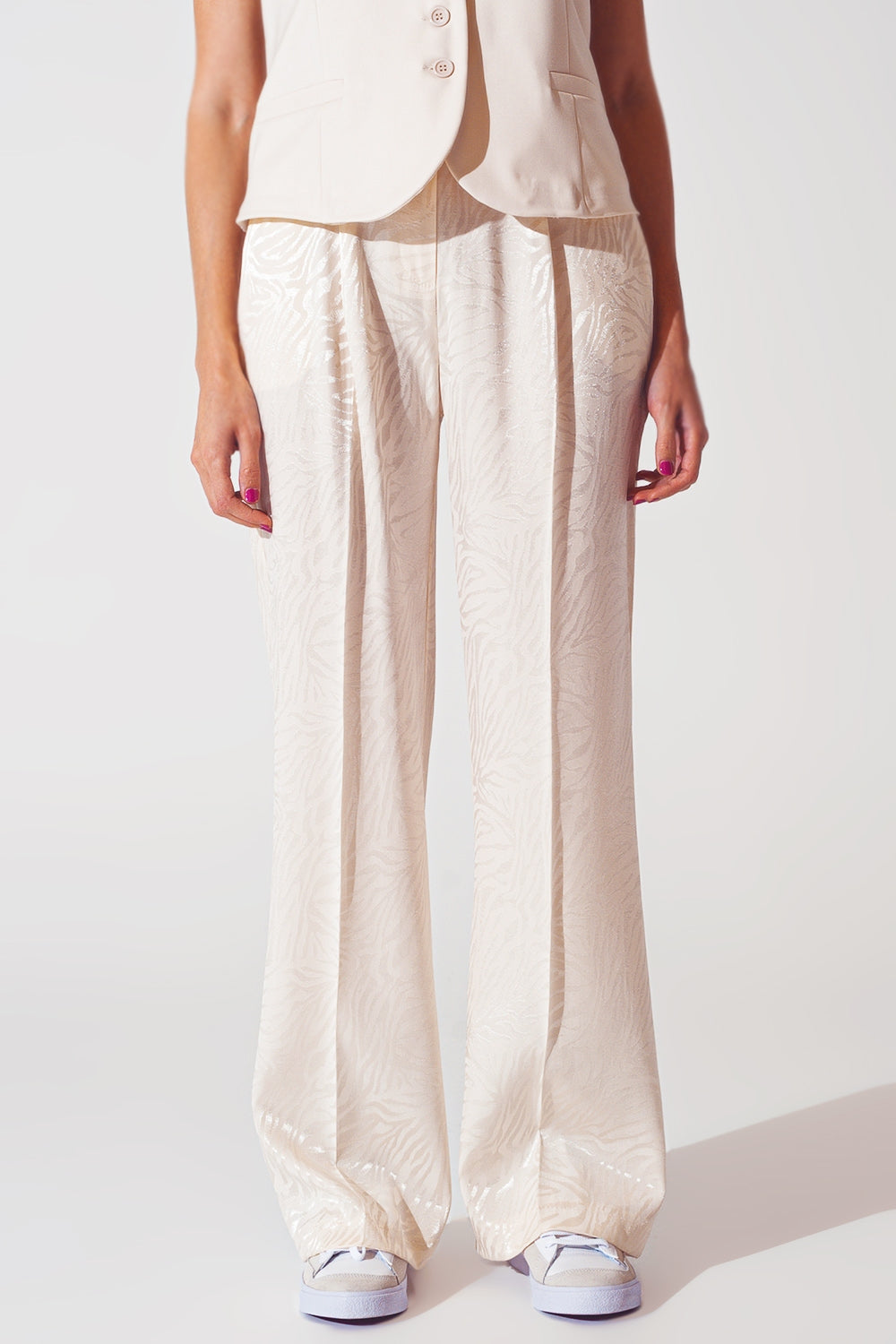 Pantalon ample imprimé zèbre en blanc