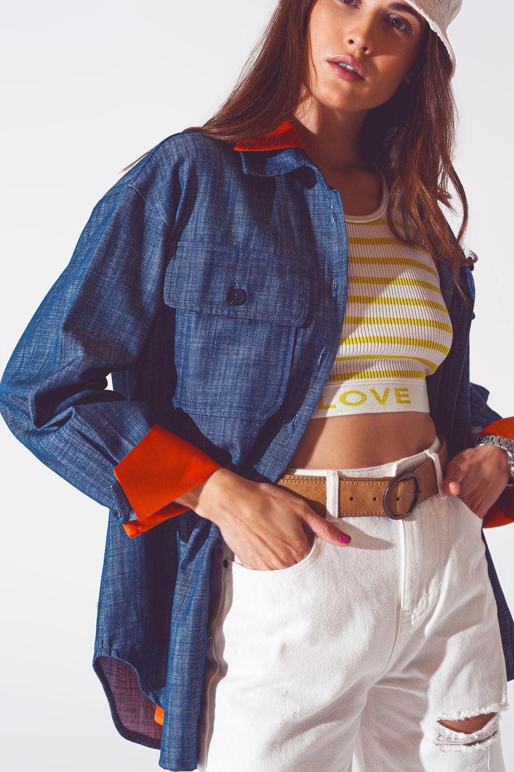 Veste chemise aux manches longues bleu marine