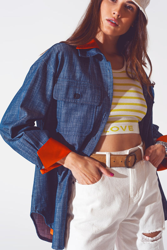 Veste chemise aux manches longues bleu marine