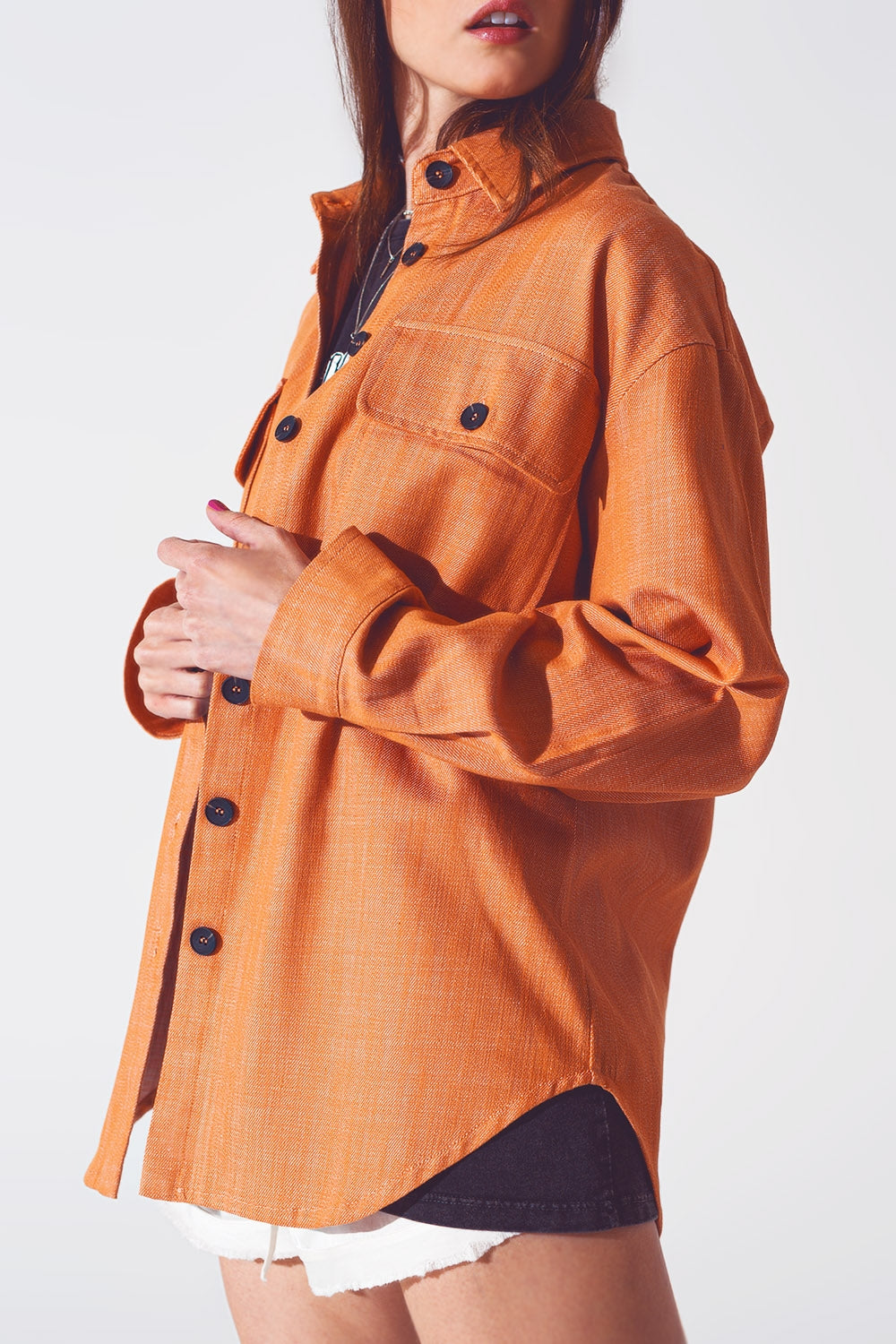 Veste chemise aux manches longues Orange