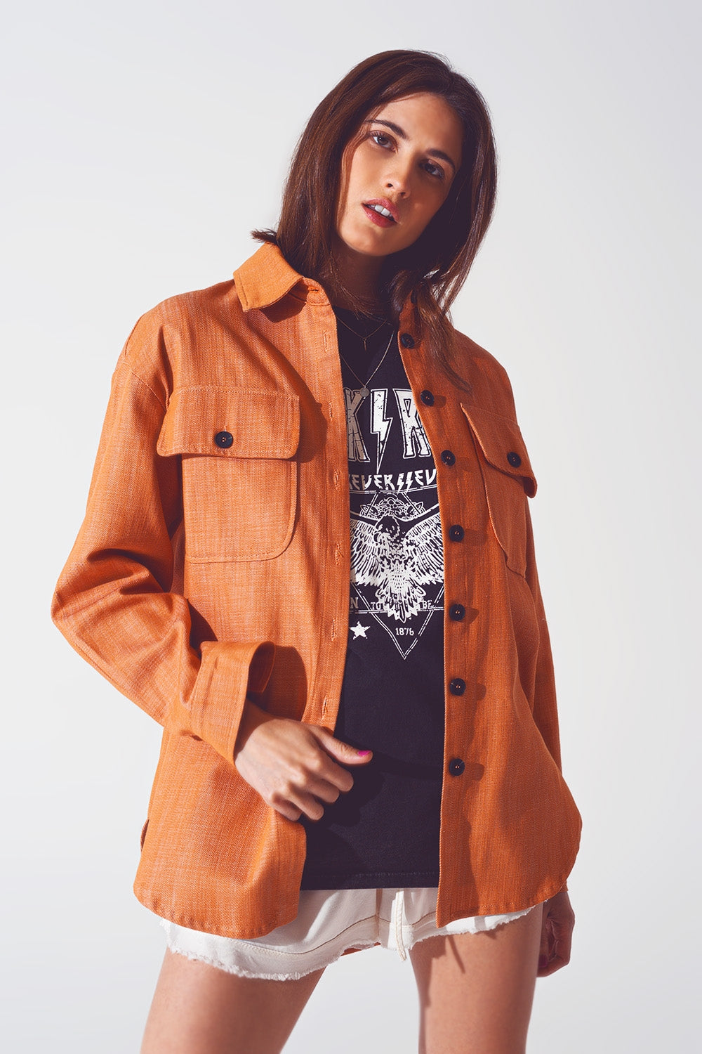 Veste chemise aux manches longues Orange