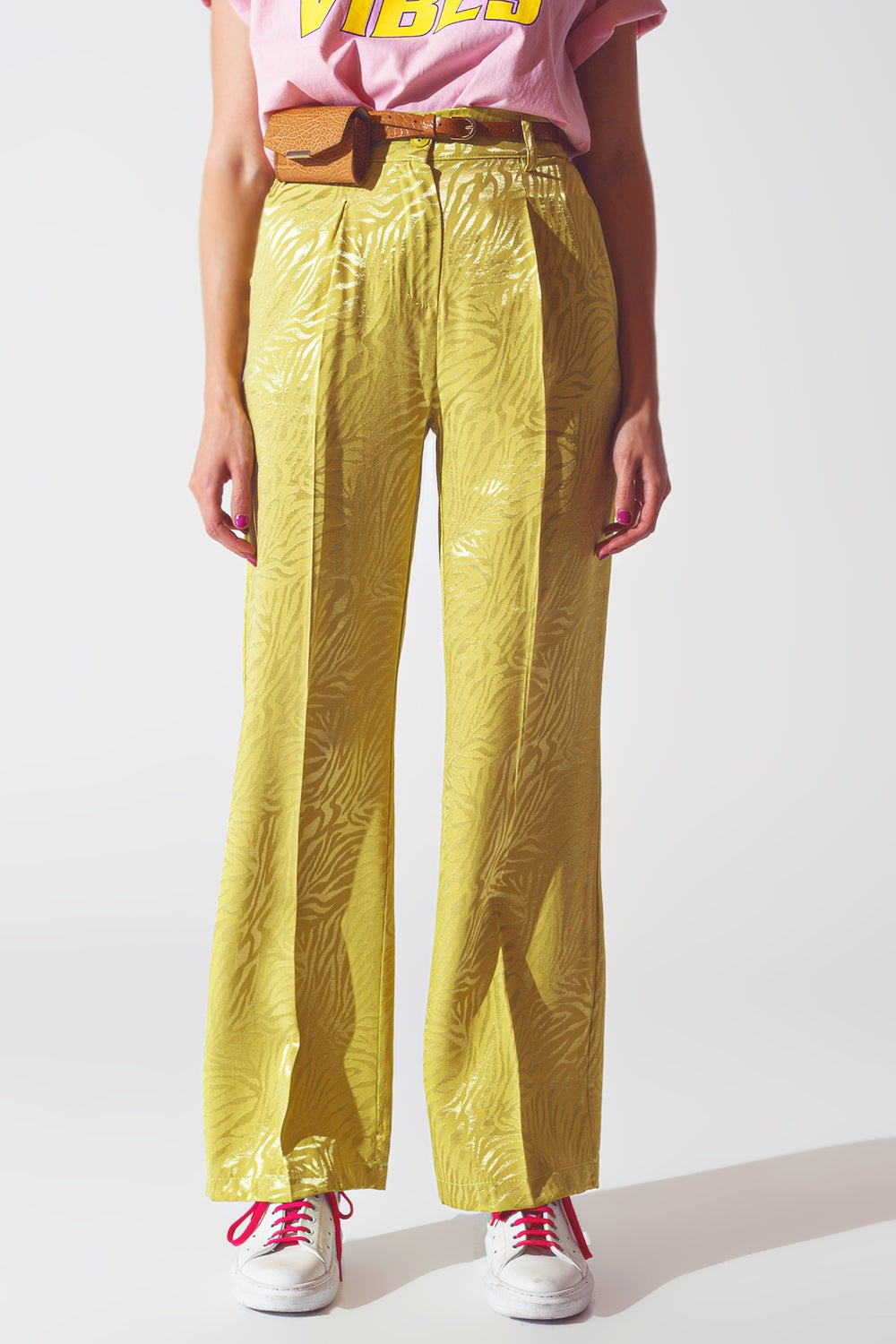 Pantalon à imprimé zèbre coupe ample en vert
