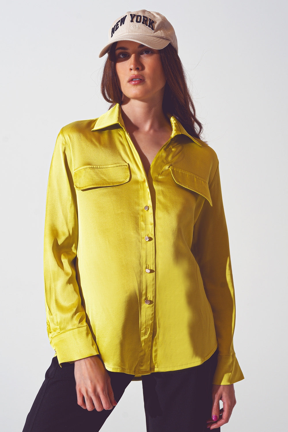 chemisier en satin vert citron