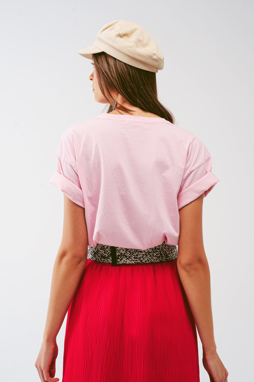 T-shirt avec texte Here Comes The Sun en rose