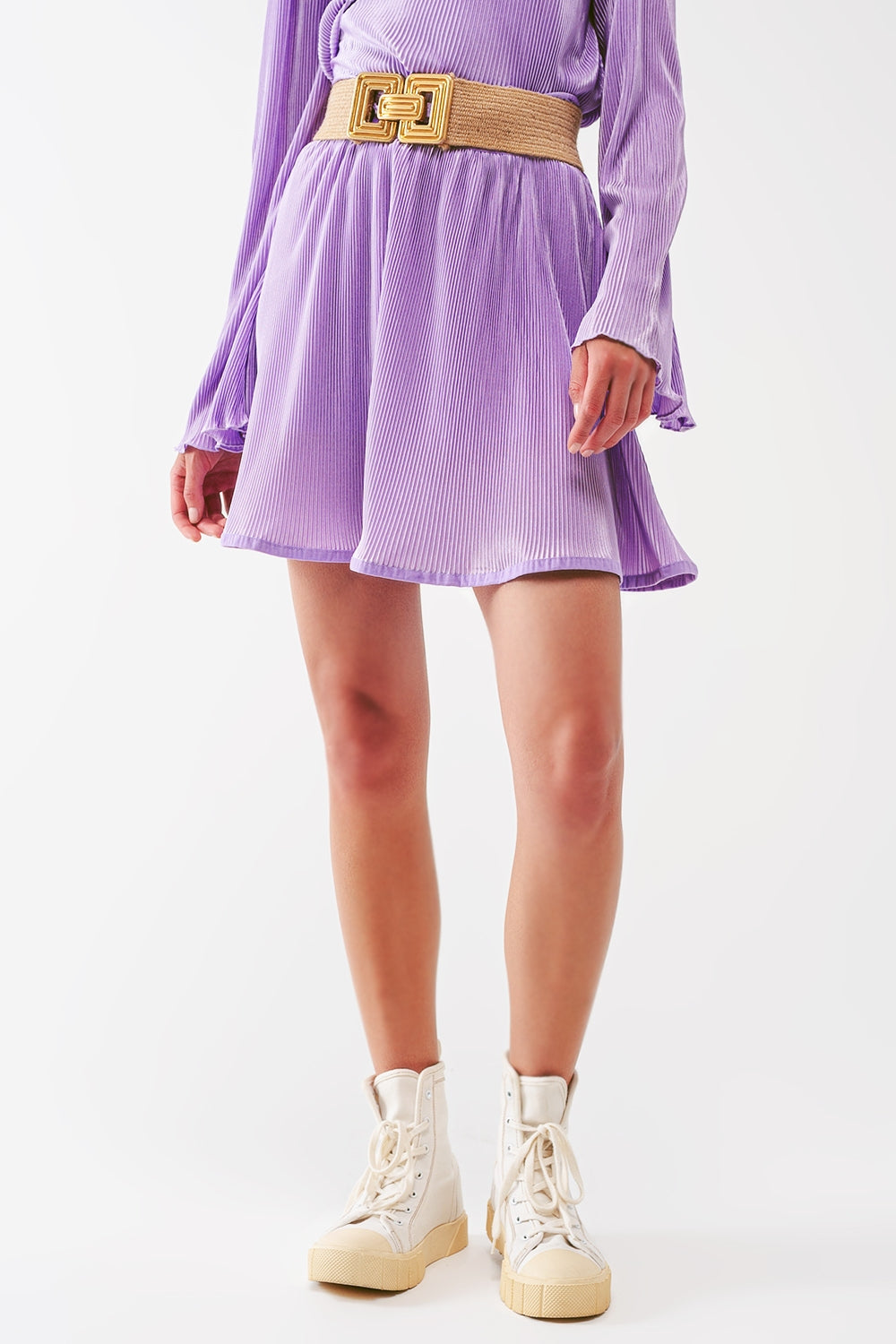 Jupe plissée en satin lila