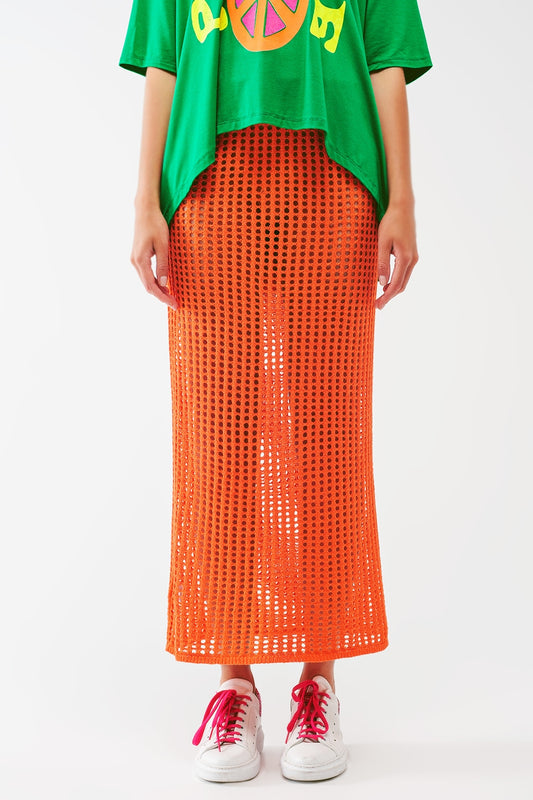 Jupe longe au crochet transparente en orange