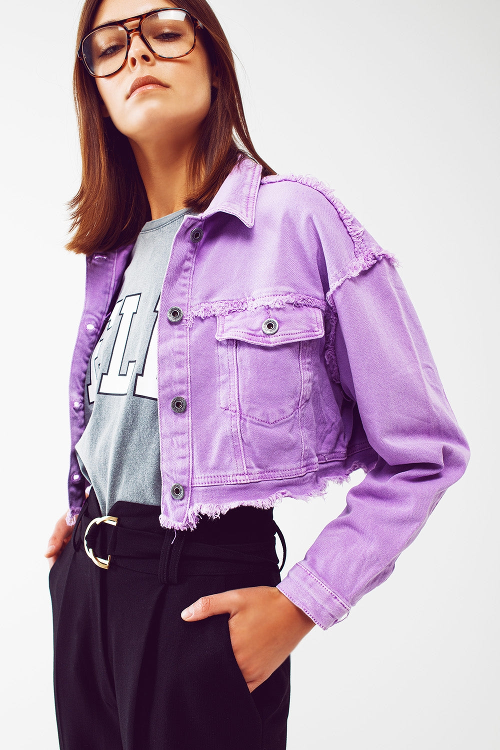 Veste en jean courte style trucker pourpre