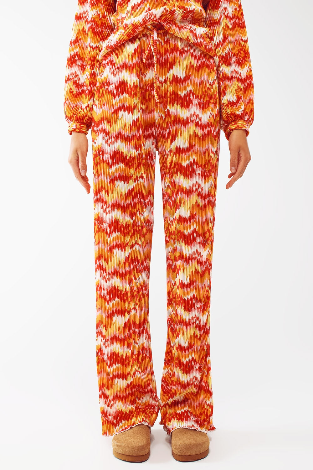 Pantalon droit texturé à motif abstrait