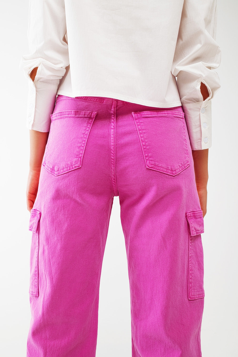Pantalon cargo droit en fuchsia