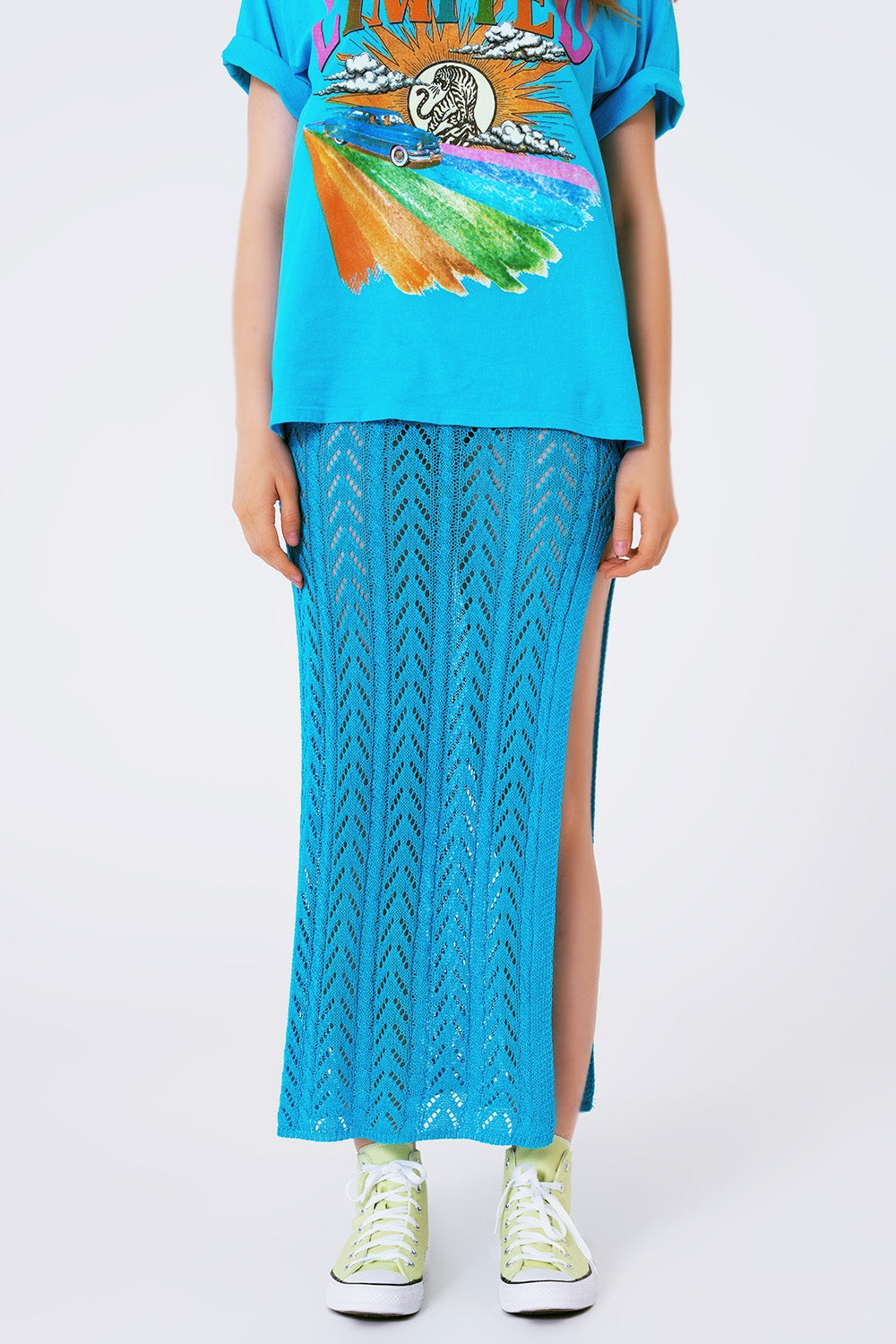 Jupe longue en crochet bleu
