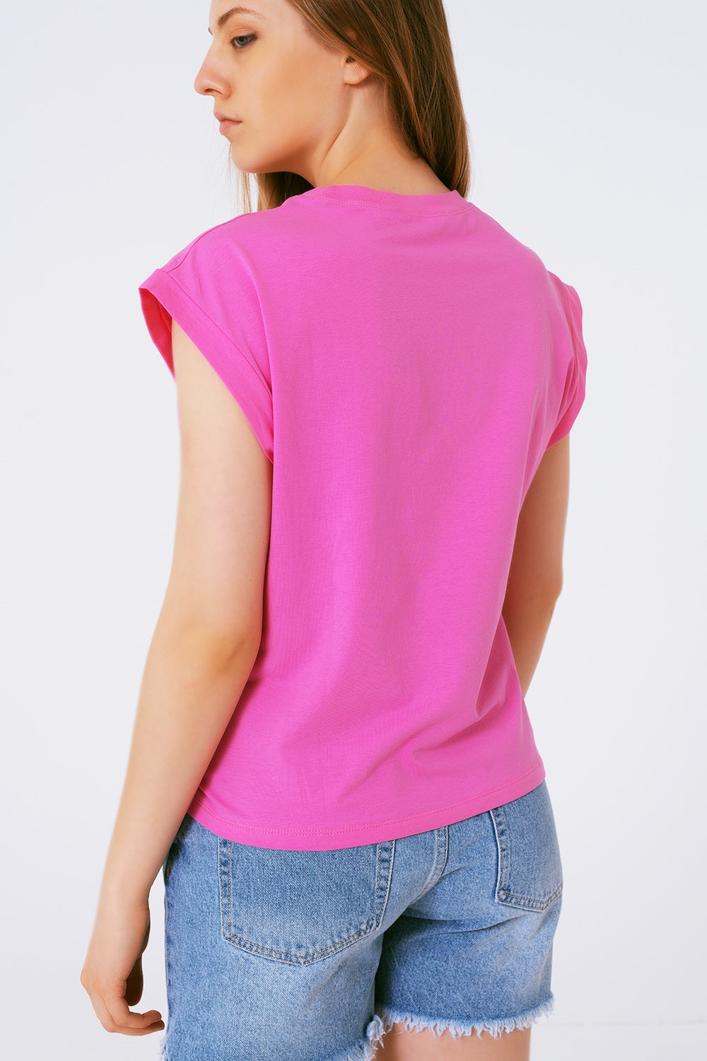 T-shirt sans manches avec détail en strass rose
