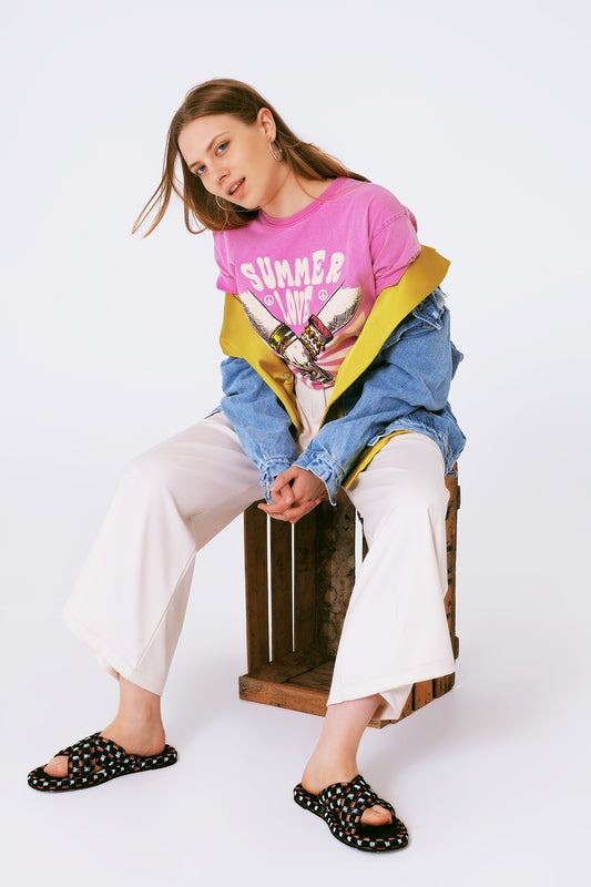 T-shirt graphique avec le texte Summer Love en rose