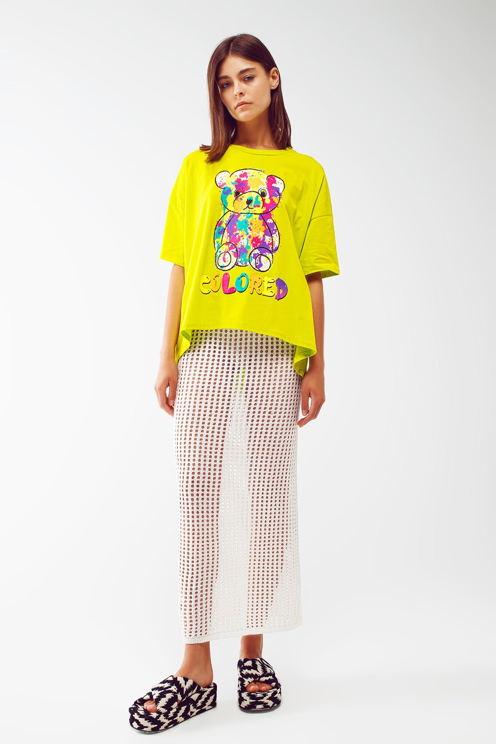 tee-shirt lime ample avec ours coloré