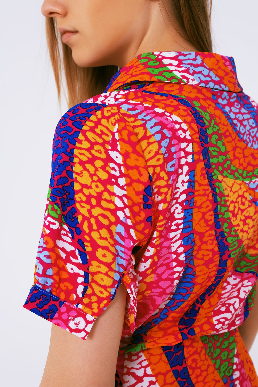 mini-robe portefeuille imprimée multicolore rose
