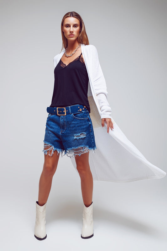 Cardigan midi à blocs de couleur en blanc