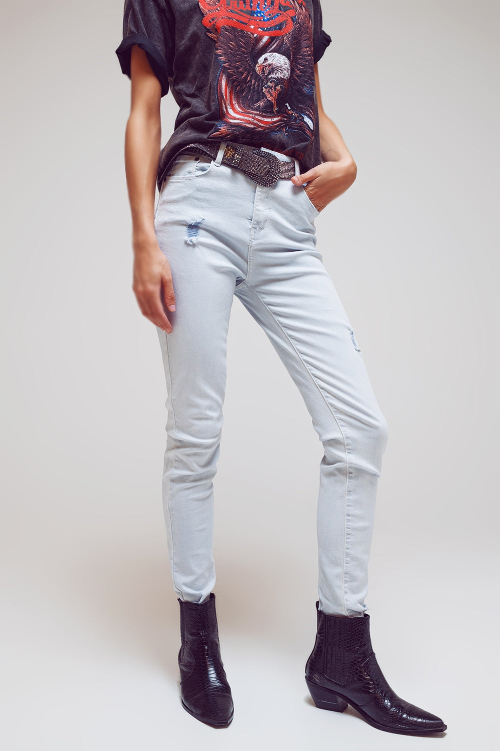 Jean skinny taille haute bleu clair