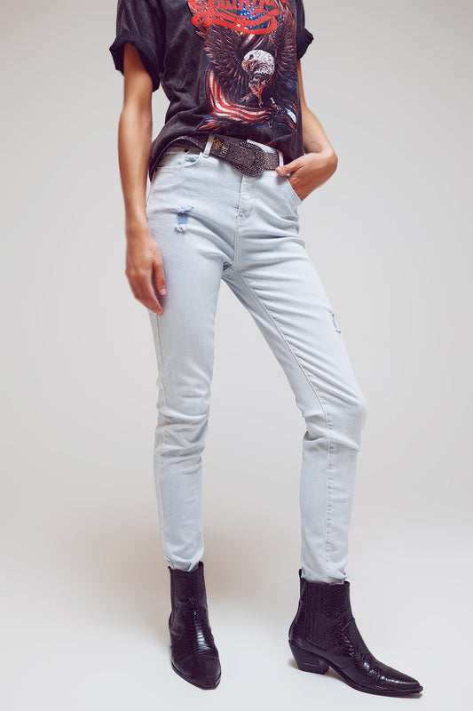 Jean skinny taille haute bleu clair