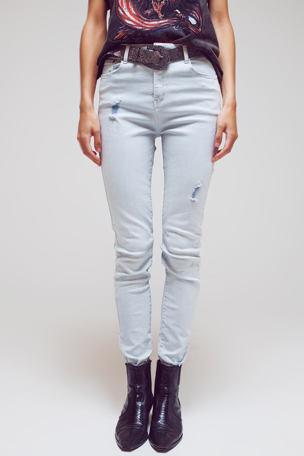 Jean skinny taille haute bleu clair