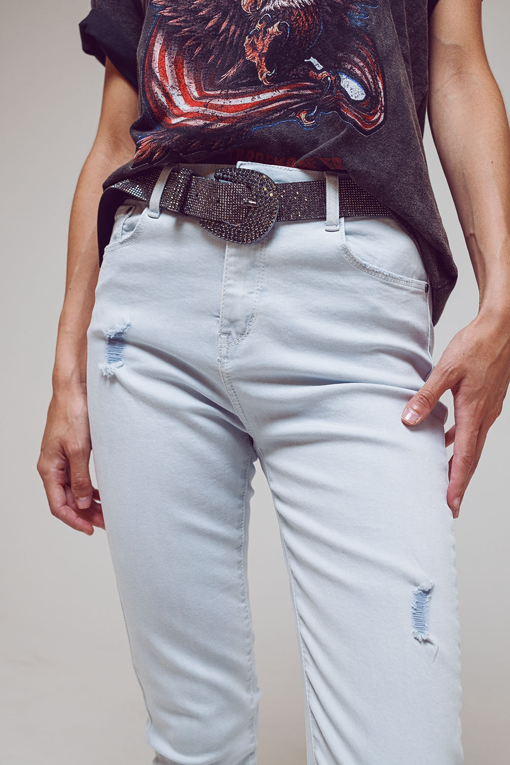 Jean skinny taille haute bleu clair