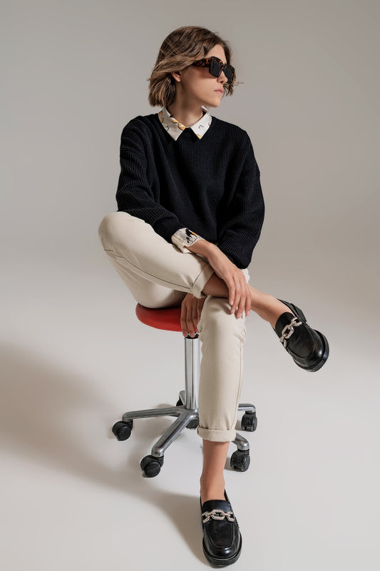 Pull ample en maille épaisse de couleur noire