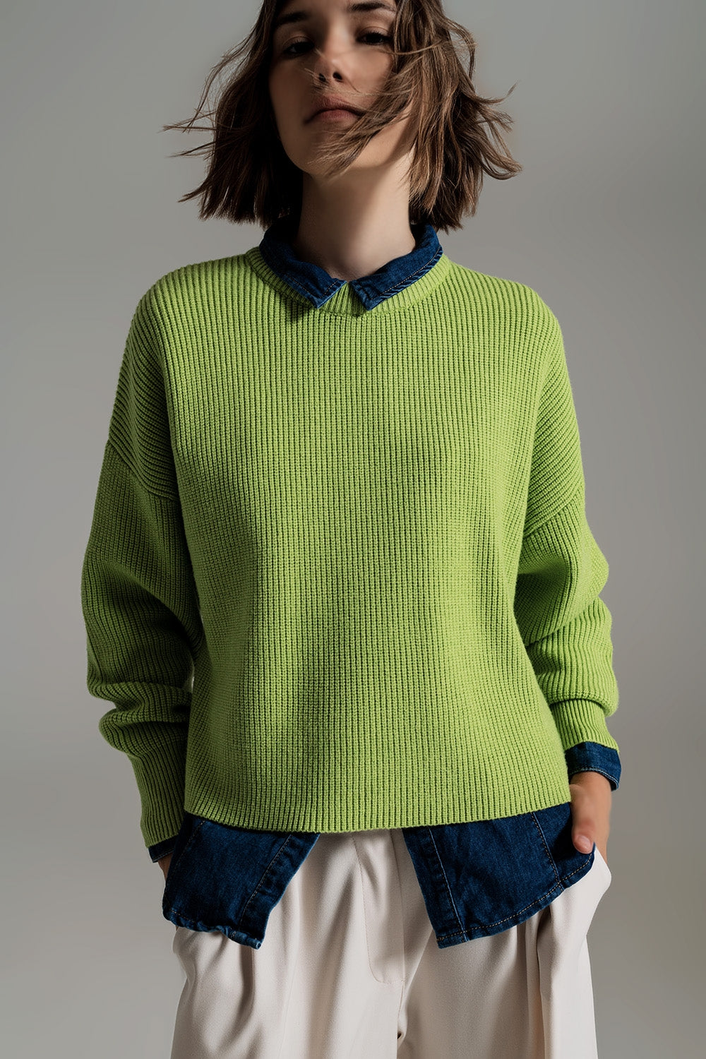pull en tricot décontracté en vert